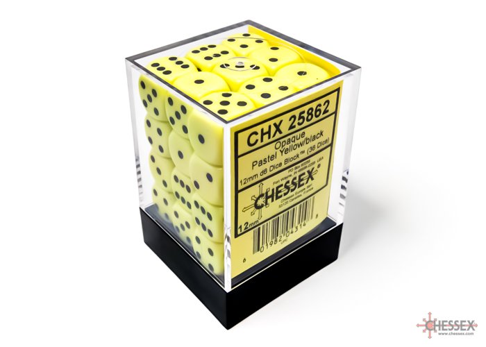 CHESSEX 12Mm 36Ct D6 Block - Pastel Yellow/Black