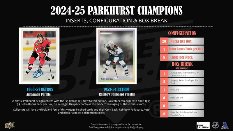 Sports - 2024/25 Upper Deck Parkhurst Champions Hockey Hobby Box