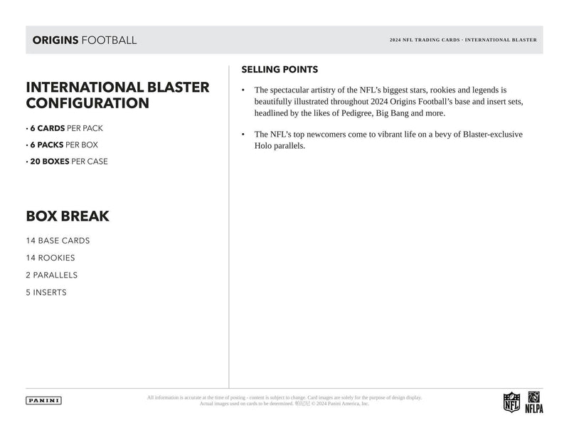 2024 Panini Origins Football International 6-Pack Blaster Box