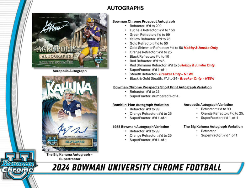 2024 Bowman University Chrome Football Hobby Box Personal Pack