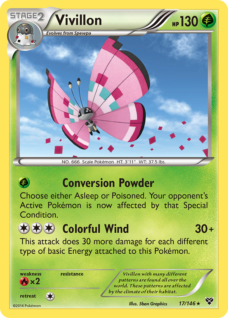 Vivillon (17/146) (Meadow Form/Pink Wings) [XY: Base Set]