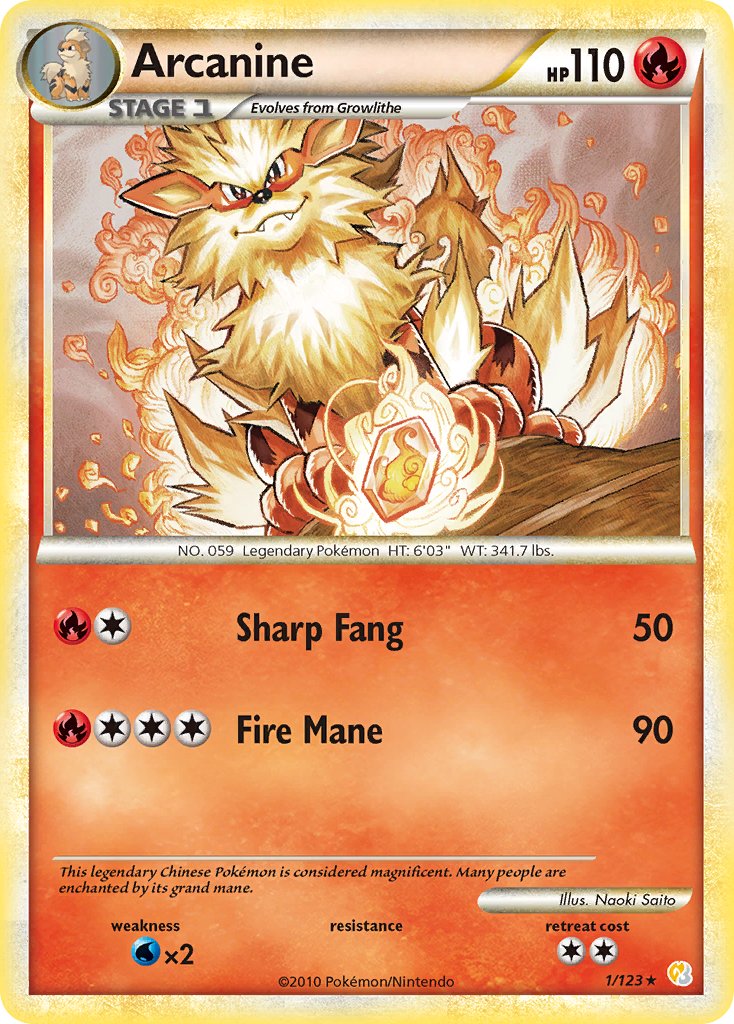 Arcanine (1/123) (Theme Deck Exclusive) [HeartGold & SoulSilver: Base Set]